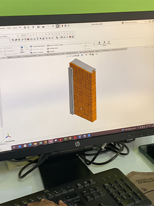 Modélisation 3D d'un panneau en acier Corten réalisée sur un logiciel de conception pour un projet architectural au Maroc.