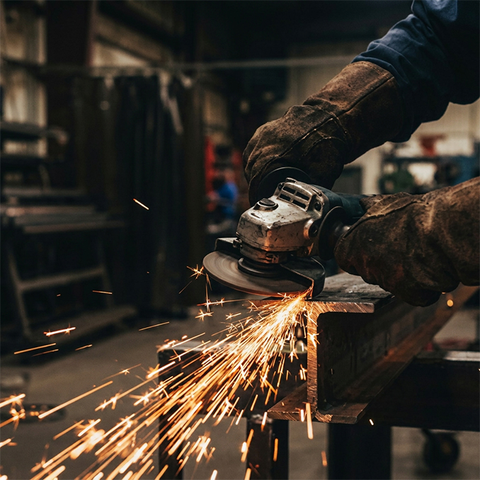Fabrication acier Corten avec opération de meulage et finition d’une pièce métallique dans un atelier spécialisé